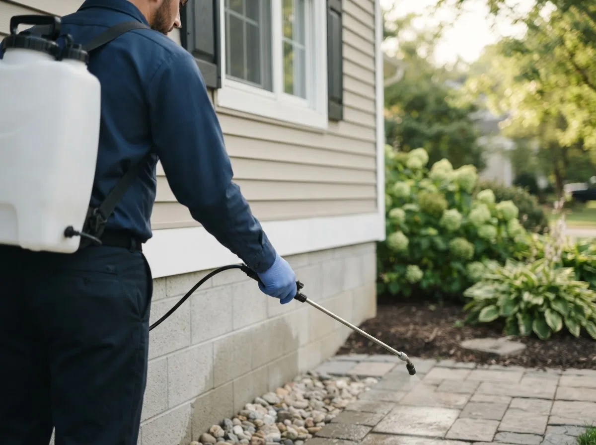 Pest control technician inspecting a home in Yeaddiss, KY